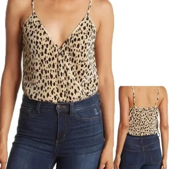 WAYF Surplice Ribbed Cheetah Print Bodysuit SleevelessSize XL EUC L2443 - Picture 1 of 10